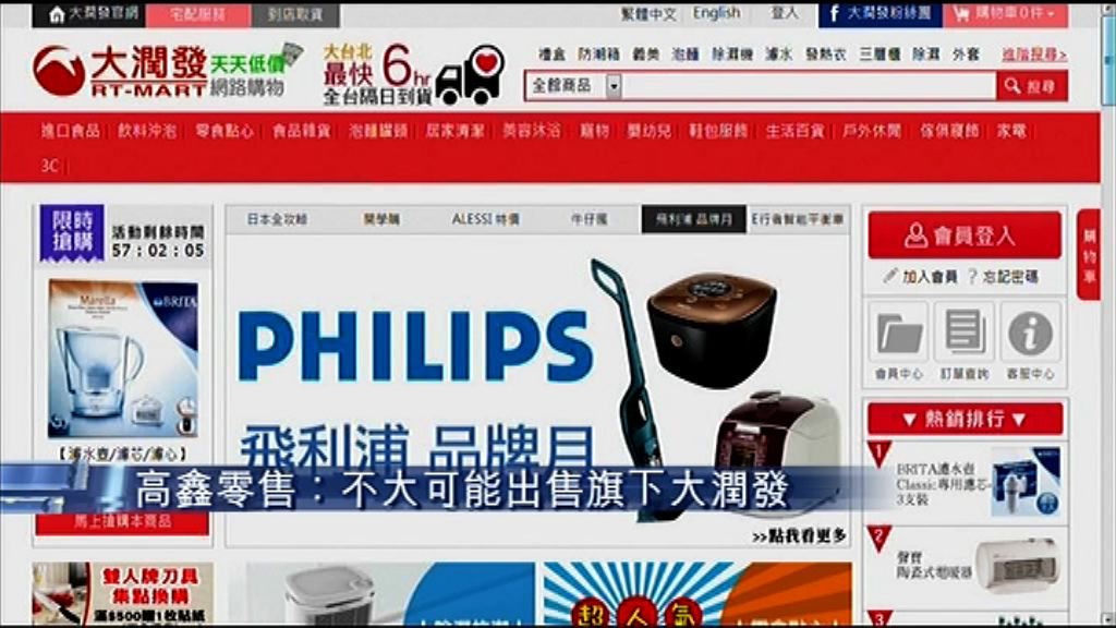 【復牌急挫】高鑫：不太可能出售大潤發