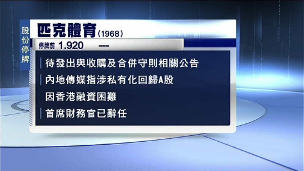 【提升估值】傳匹克停牌涉回歸A股