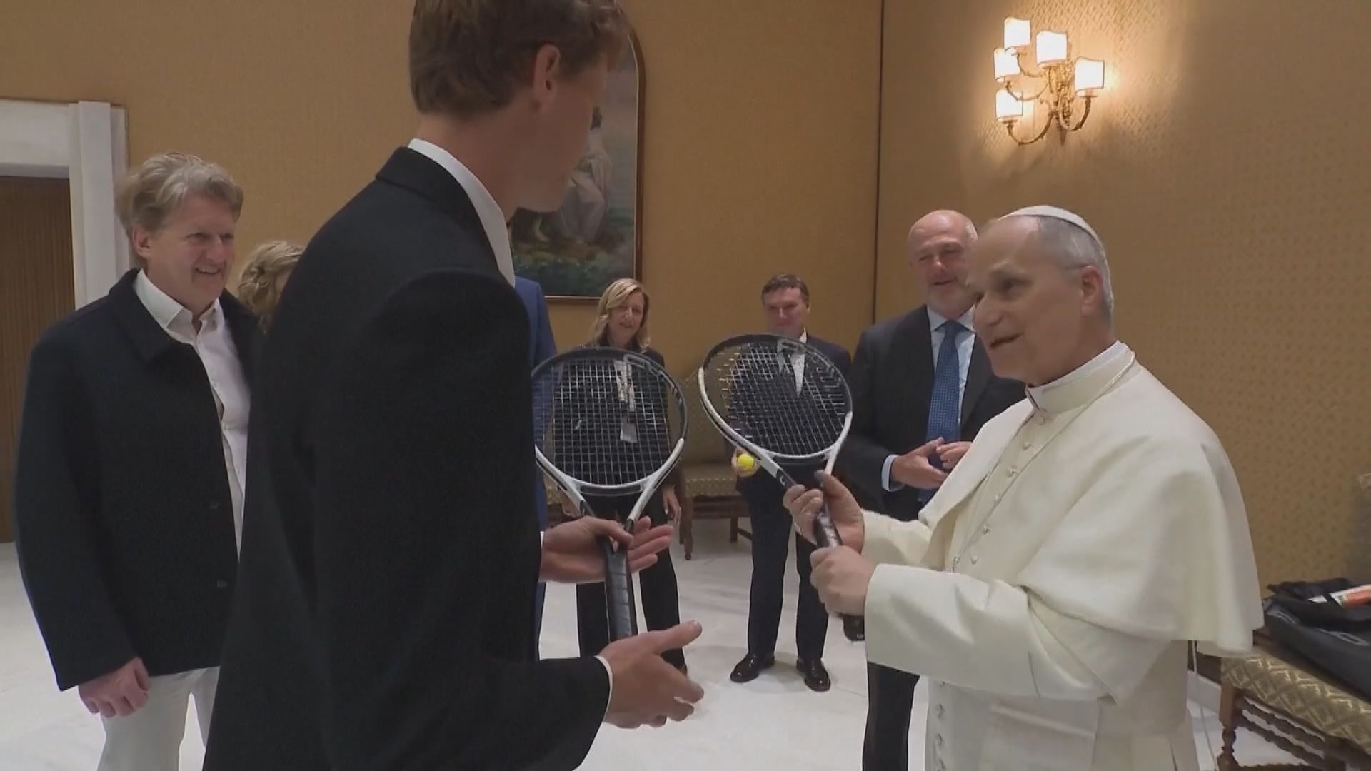 教宗良十四世跟網球一哥冼拿會面