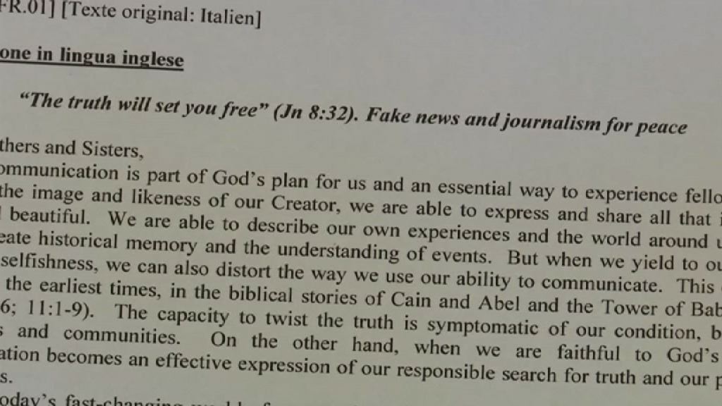 教宗批評假新聞傳播傲慢仇恨