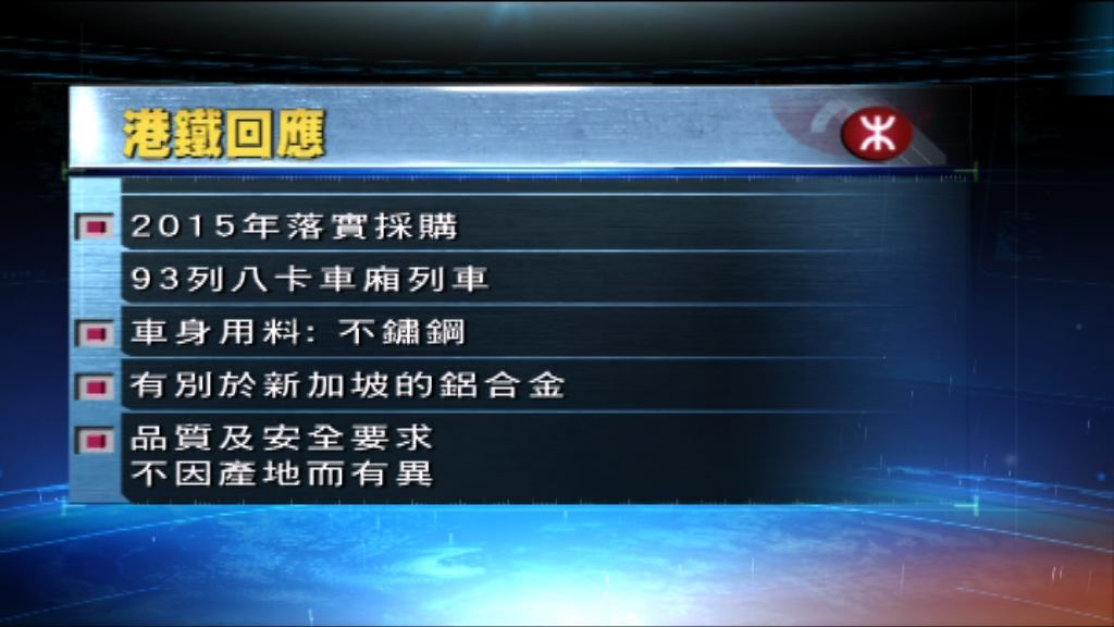港鐵：對列車的品質不因產地有異