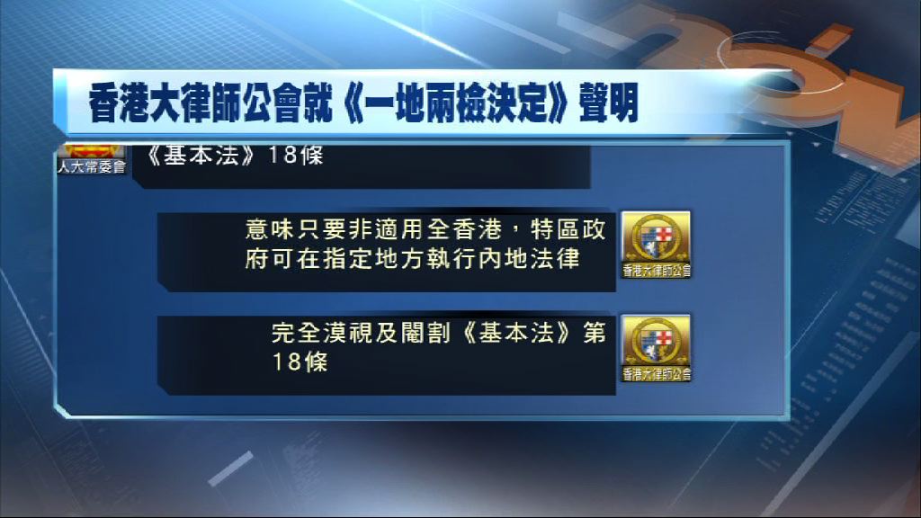 大律師公會批一地兩檢決定侵害基本法