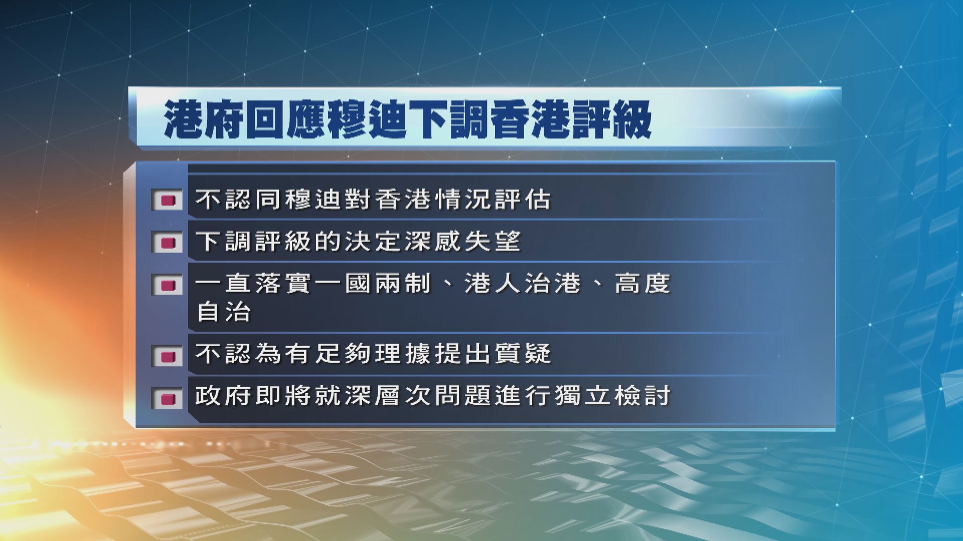 政府對穆迪下調香港評級決定感失望