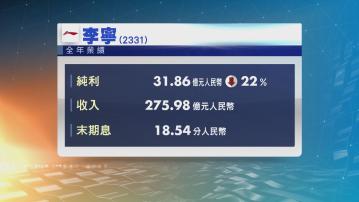 李寧去年少賺22% 遜市場預期