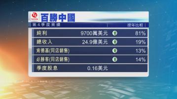 百勝中國上季多賺81% 