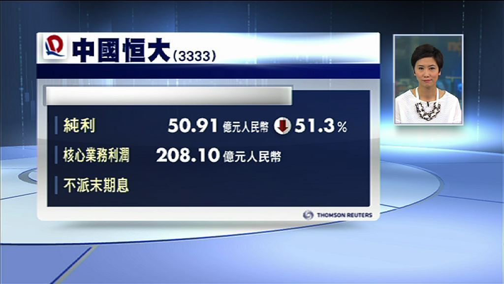 【業績速報】恒大核心多賺近90%　不派息