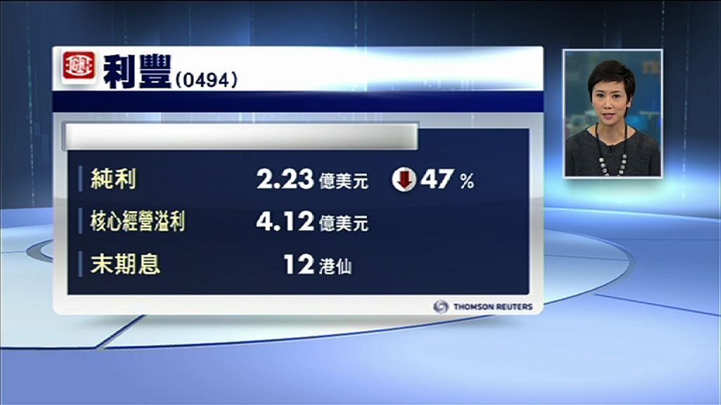 【業績速報】利豐核心少賺19%　息12仙