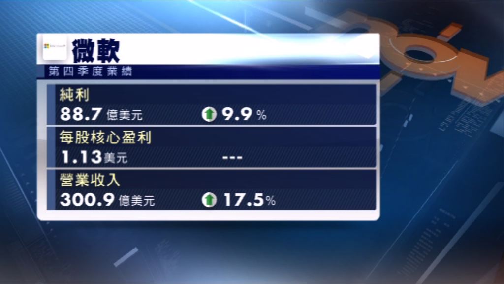 微軟上季盈利和營業收入勝預期