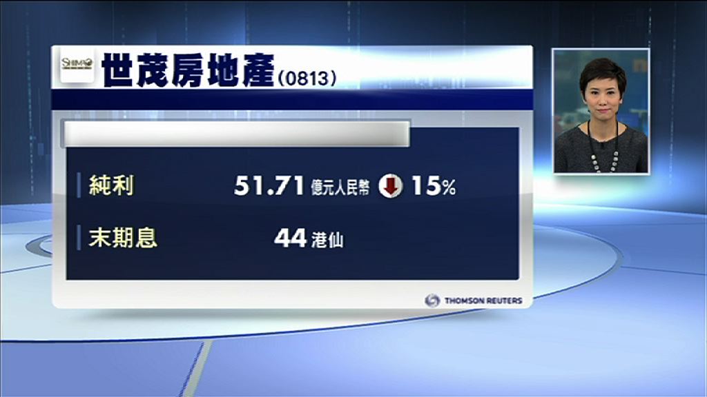 【業績速報】世房少賺15%　息44仙