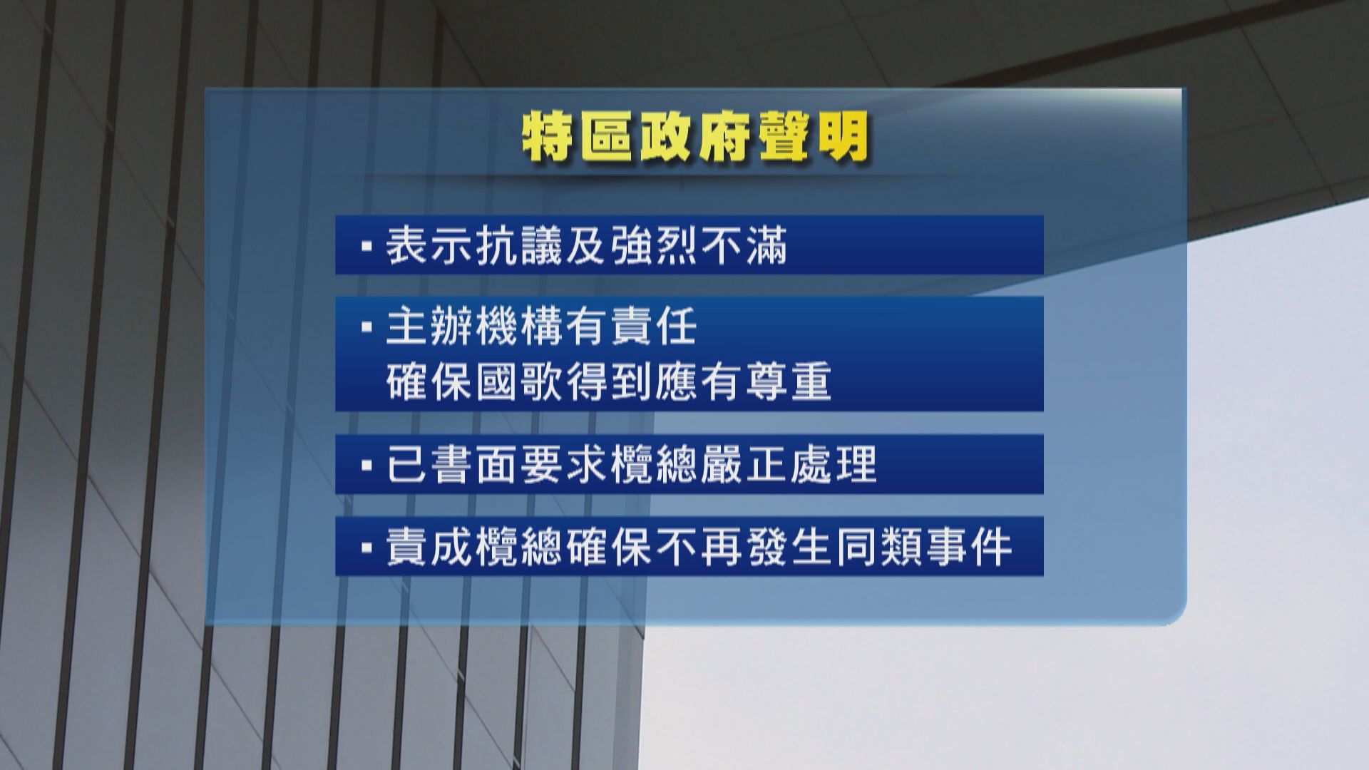 亞洲七欖賽香港對南韓播反修例歌曲　港府︰強烈不滿錯播國歌