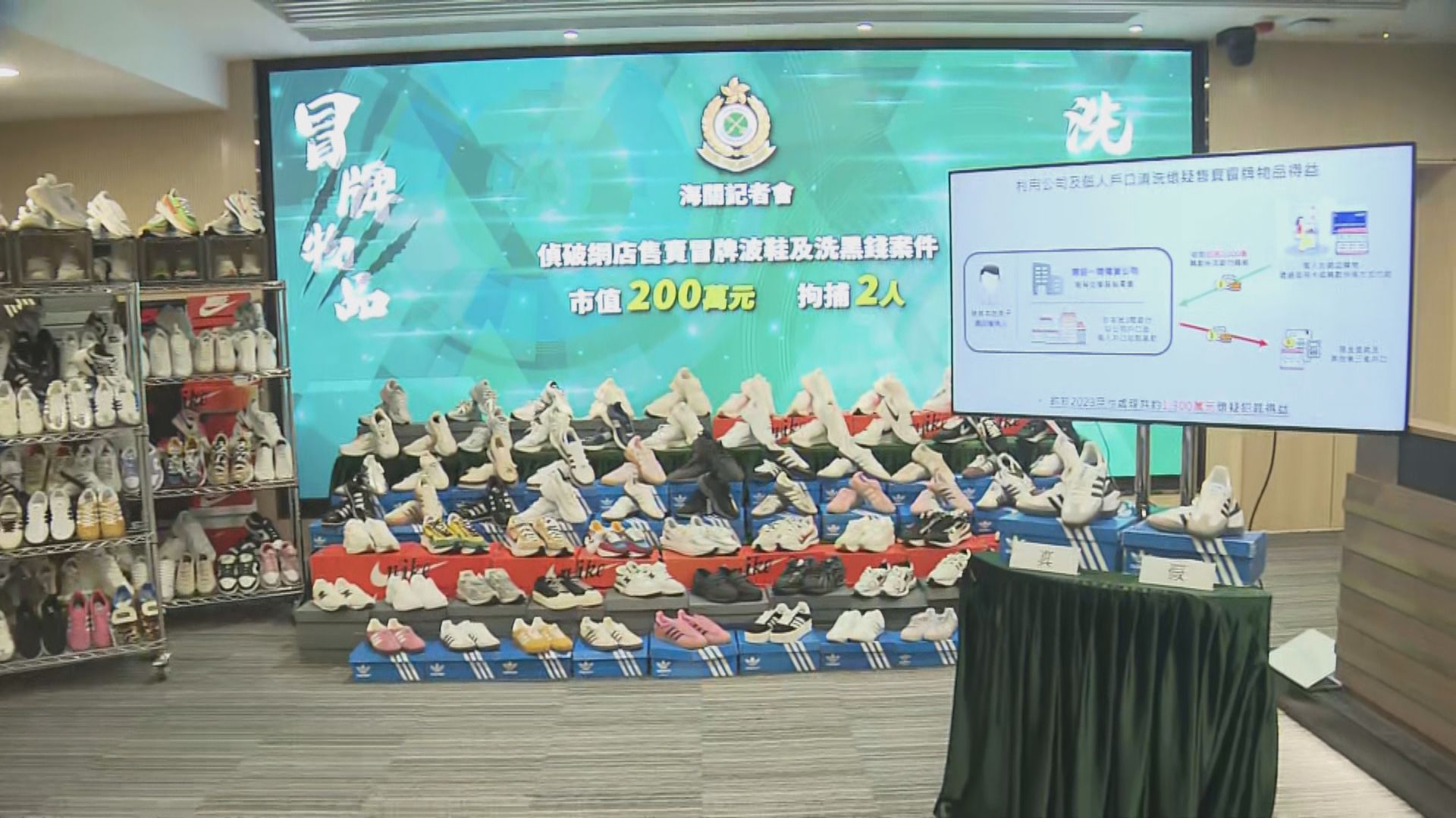 海關檢獲值200萬元懷疑冒牌波鞋及衣物　拘捕2人