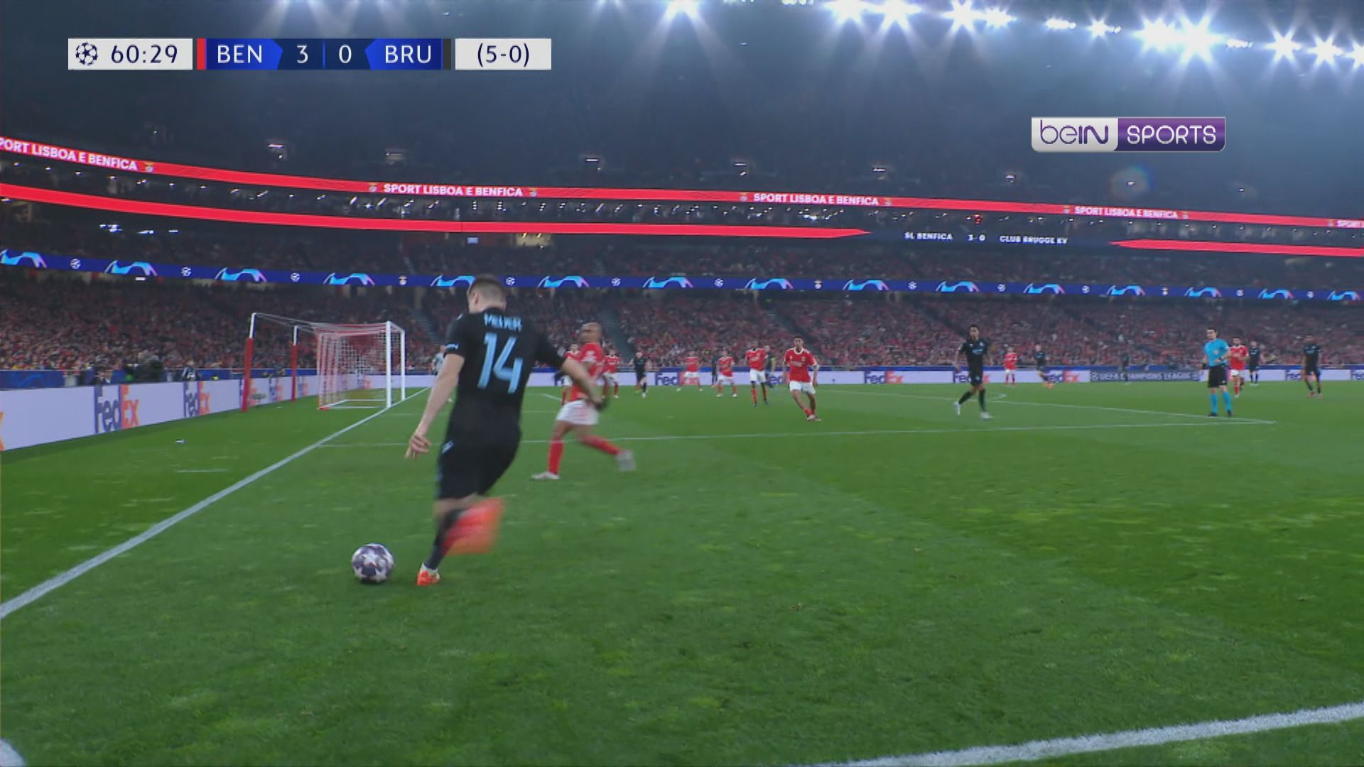 歐聯十六強次回合　賓菲加 5:1 布魯日 (兩回合 7:1)