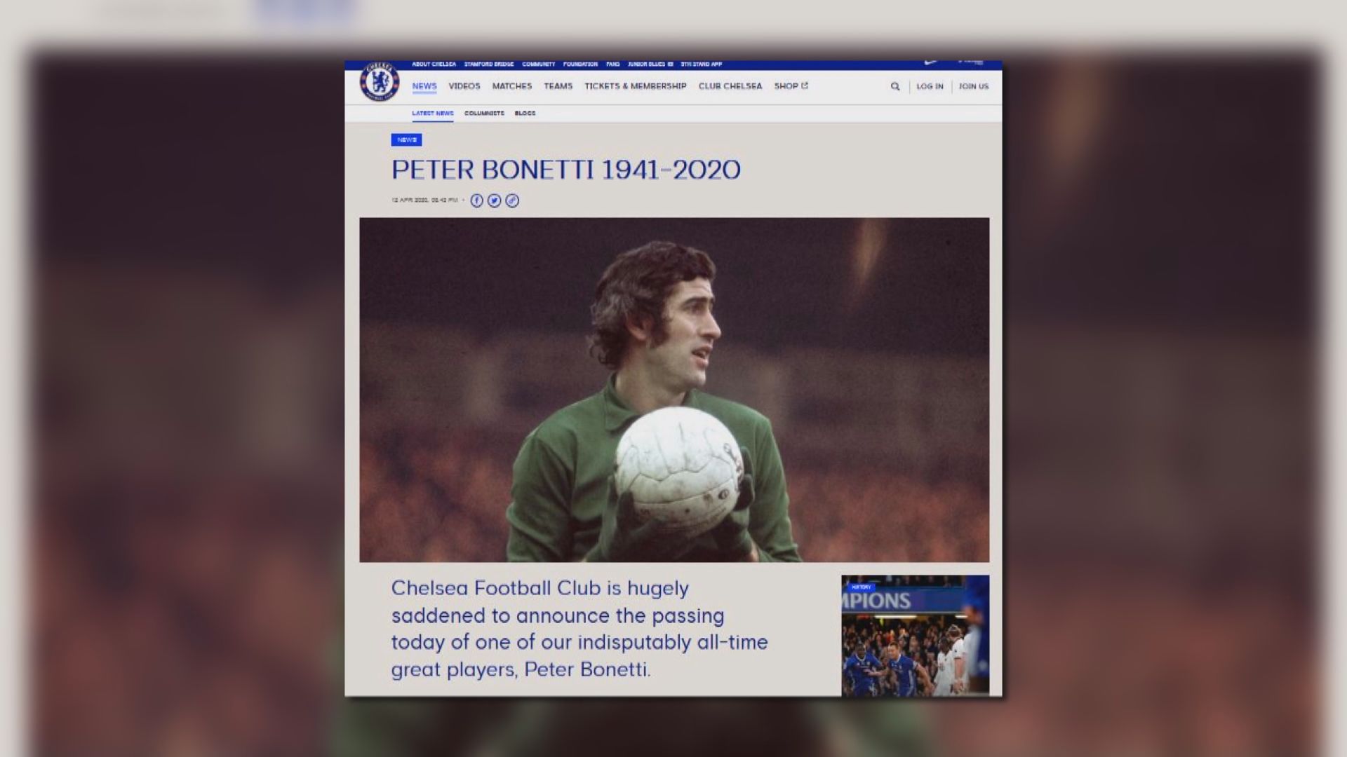 66年世盃冠軍後備門將邦納堤和英國F1傳奇車手離世