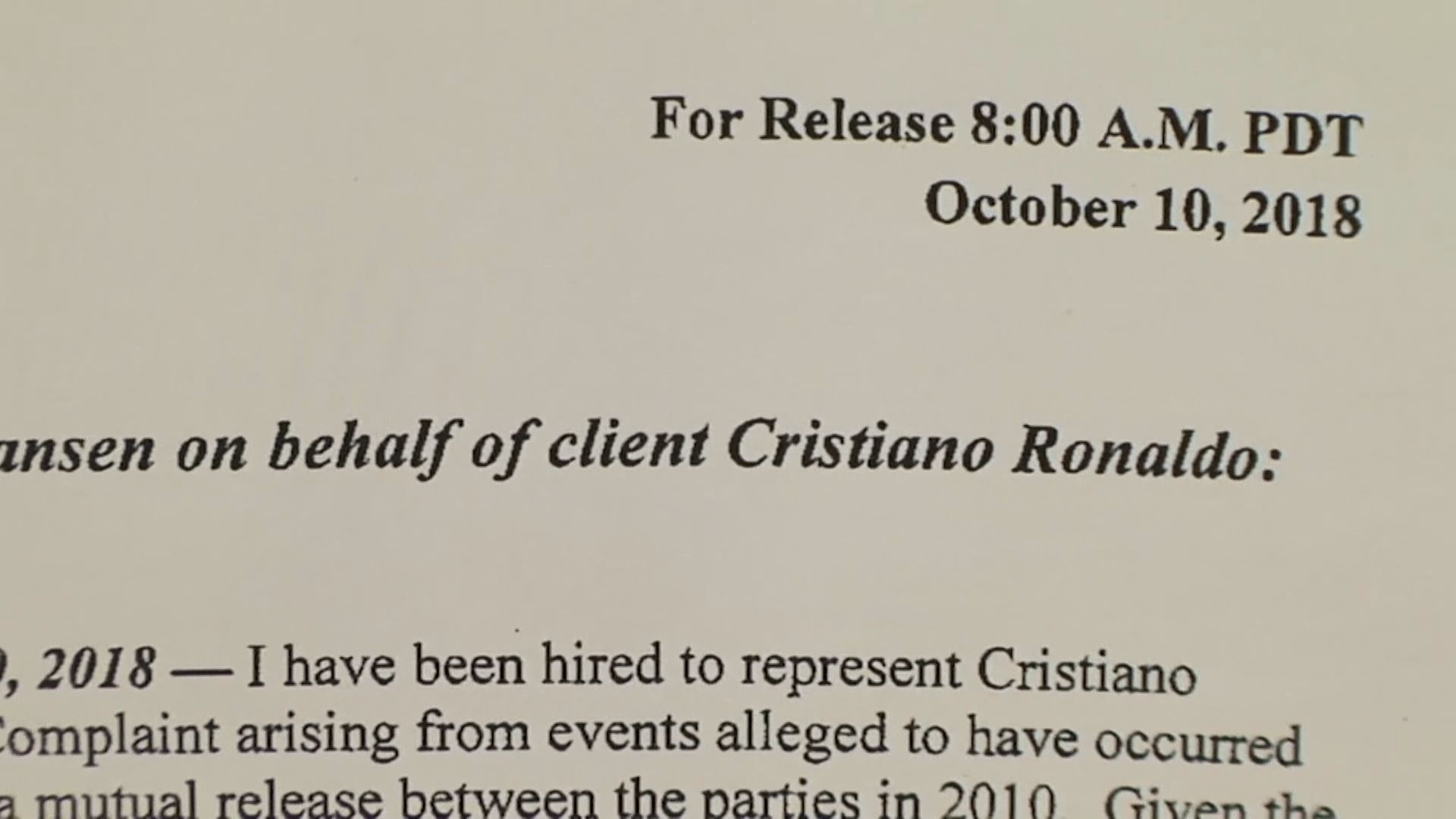 被指強姦　C朗稱當年事件屬雙方同意