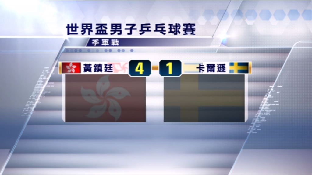 世界盃男子乒乓球賽　黃鎮廷奪銅牌
