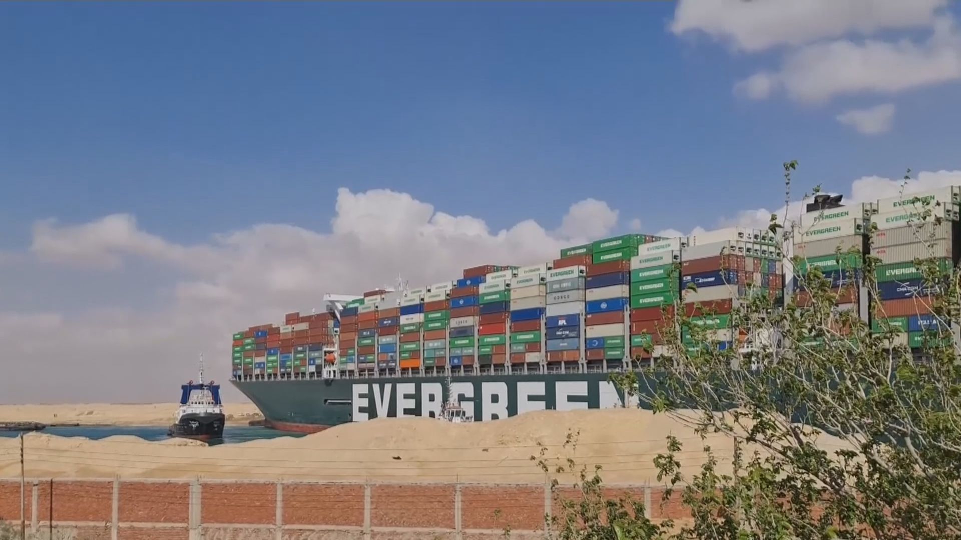 巨型貨輪長賜號舵和螺旋槳已恢復操作