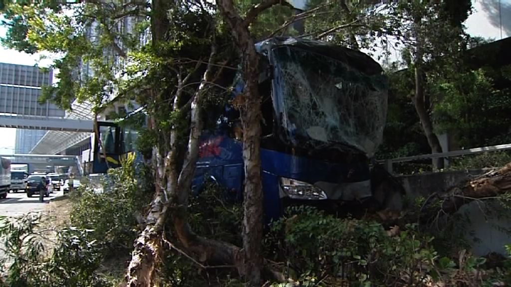 沙田一旅遊巴失控撞樹及路燈　十人輕傷