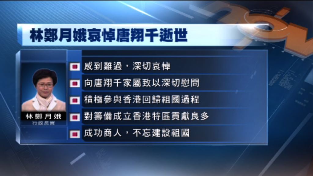 林鄭月娥對唐翔千辭世表示深切哀悼