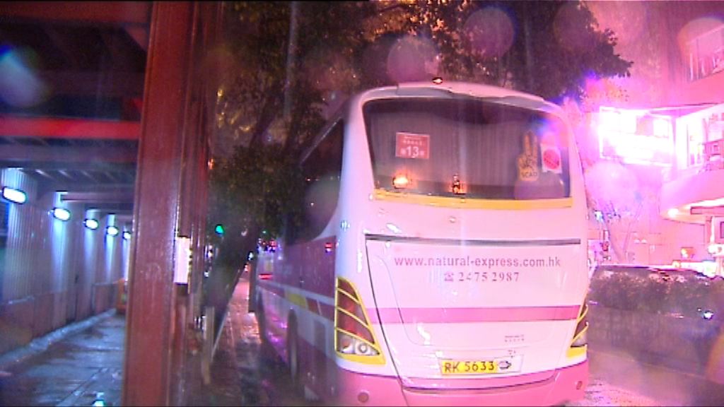 紅雨期間駱克道樹幹傾斜壓旅遊巴