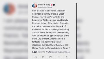 特朗普宣布提名布魯斯任美國常駐聯合國副代表