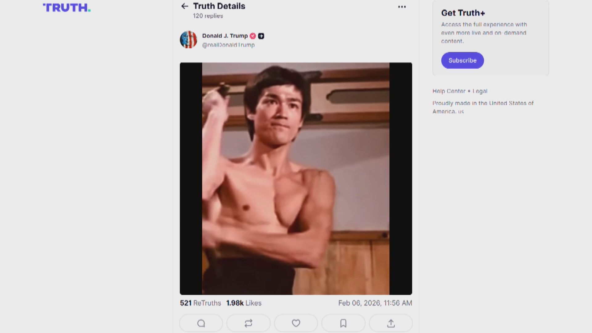 特朗普轉發李小龍武打片　留言稱：「這可以是好選項」