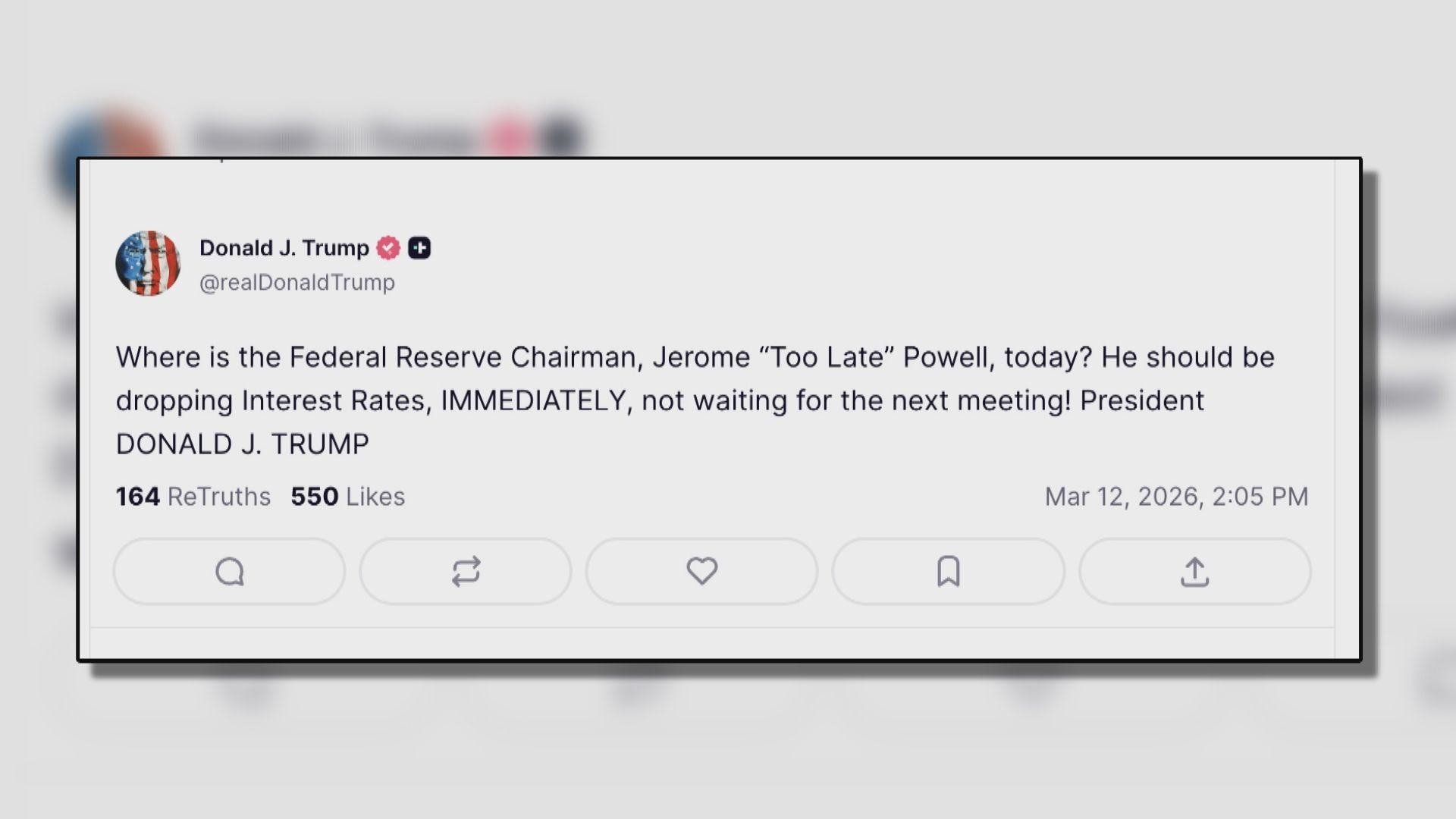 特朗普促請鮑威爾馬上減息