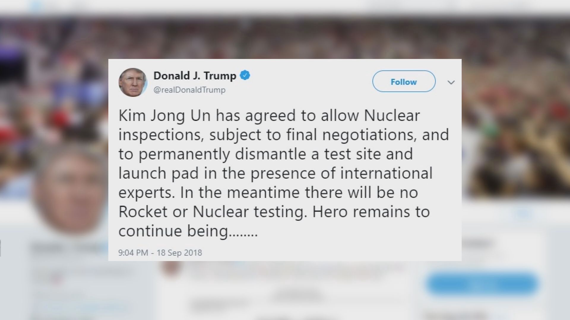 特朗普對南北韓首腦會談成果感興奮