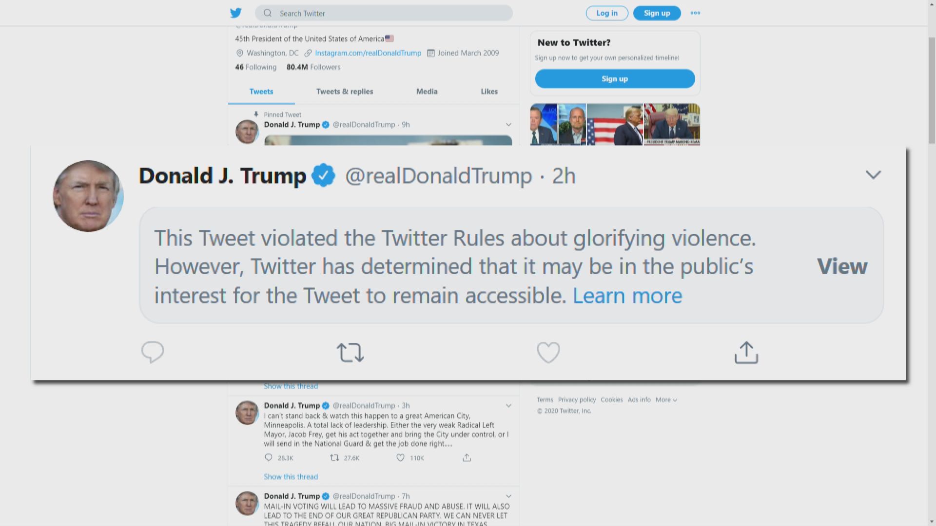 Twitter屏蔽特朗普支持明尼蘇達州開槍平亂帖文