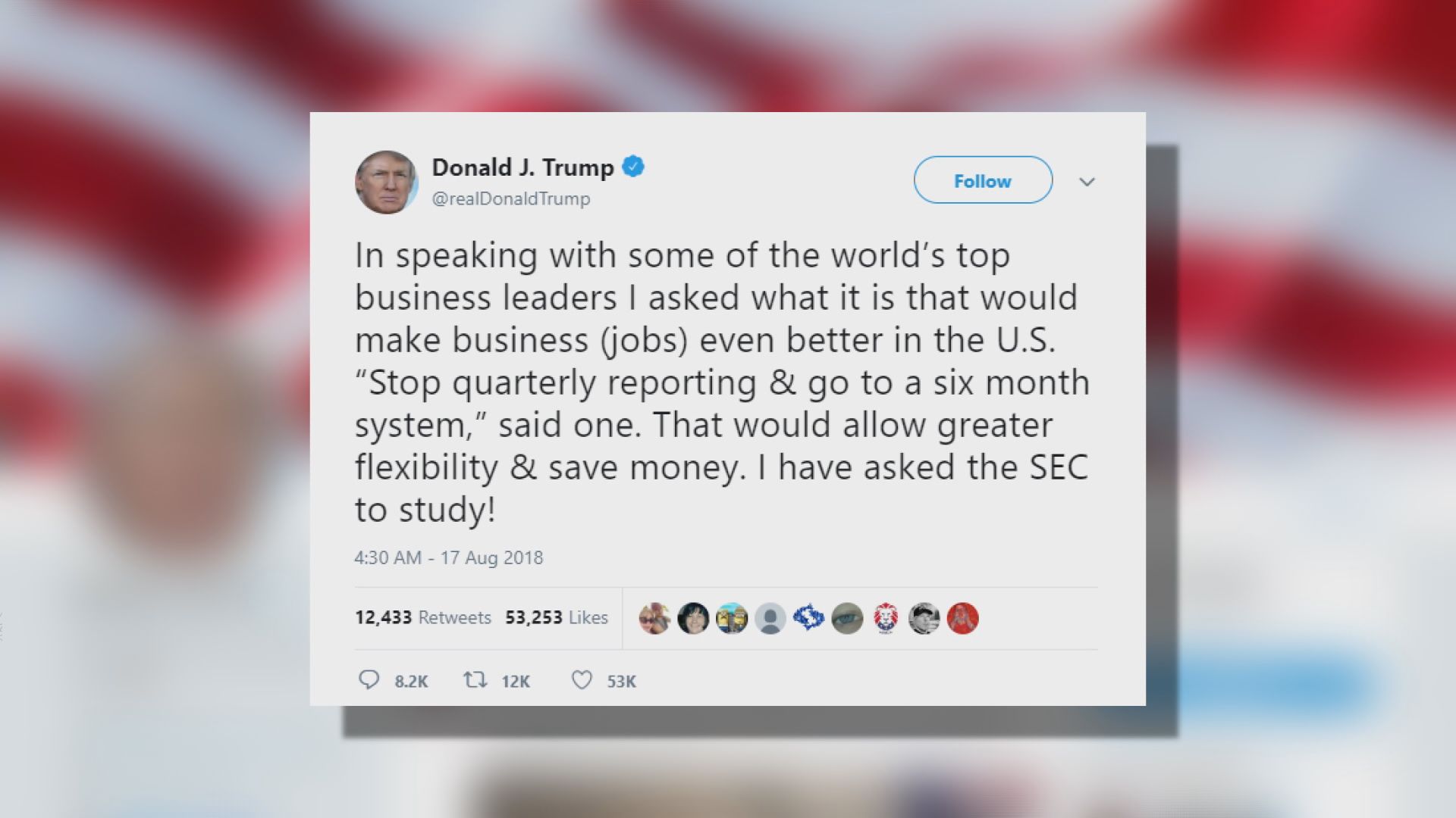 特朗普要求美證監研取消發布季度業績