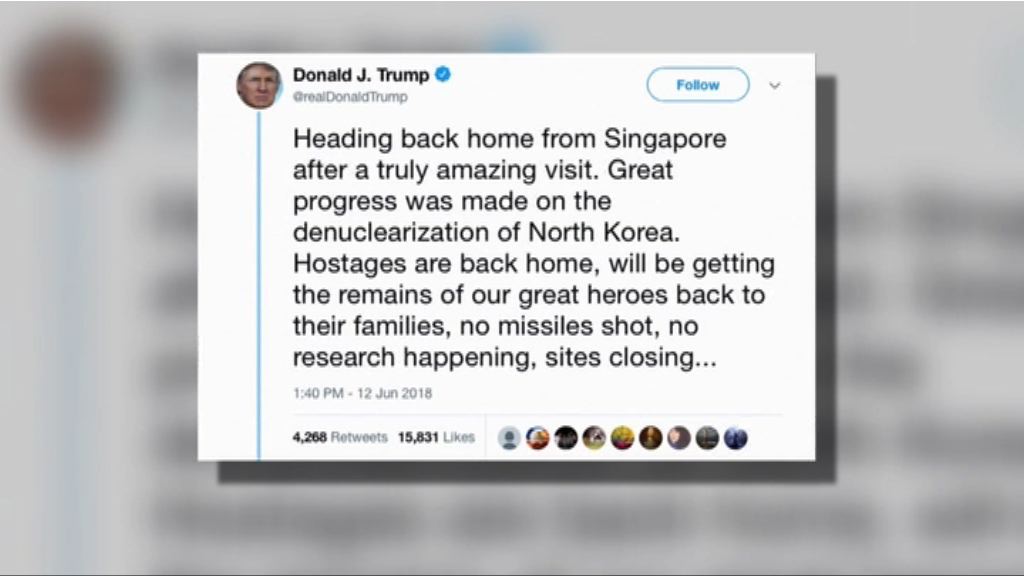 特朗普指與金正恩相處不錯