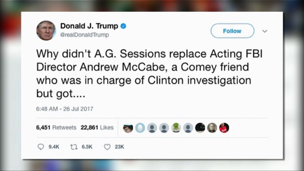 特朗普感失望仍冀司法部長塞申斯留任