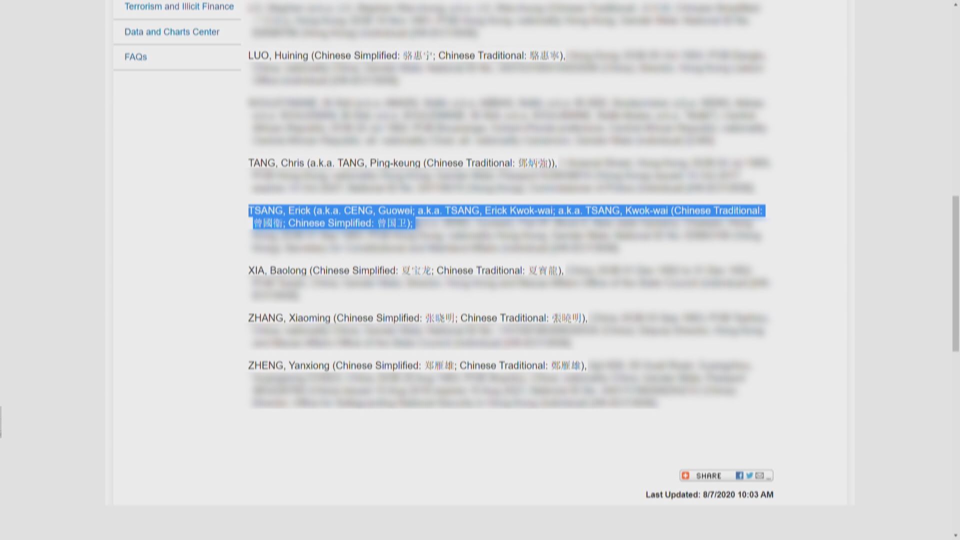 曾國衞批美方制裁11名本港及內地官員是自欺欺人