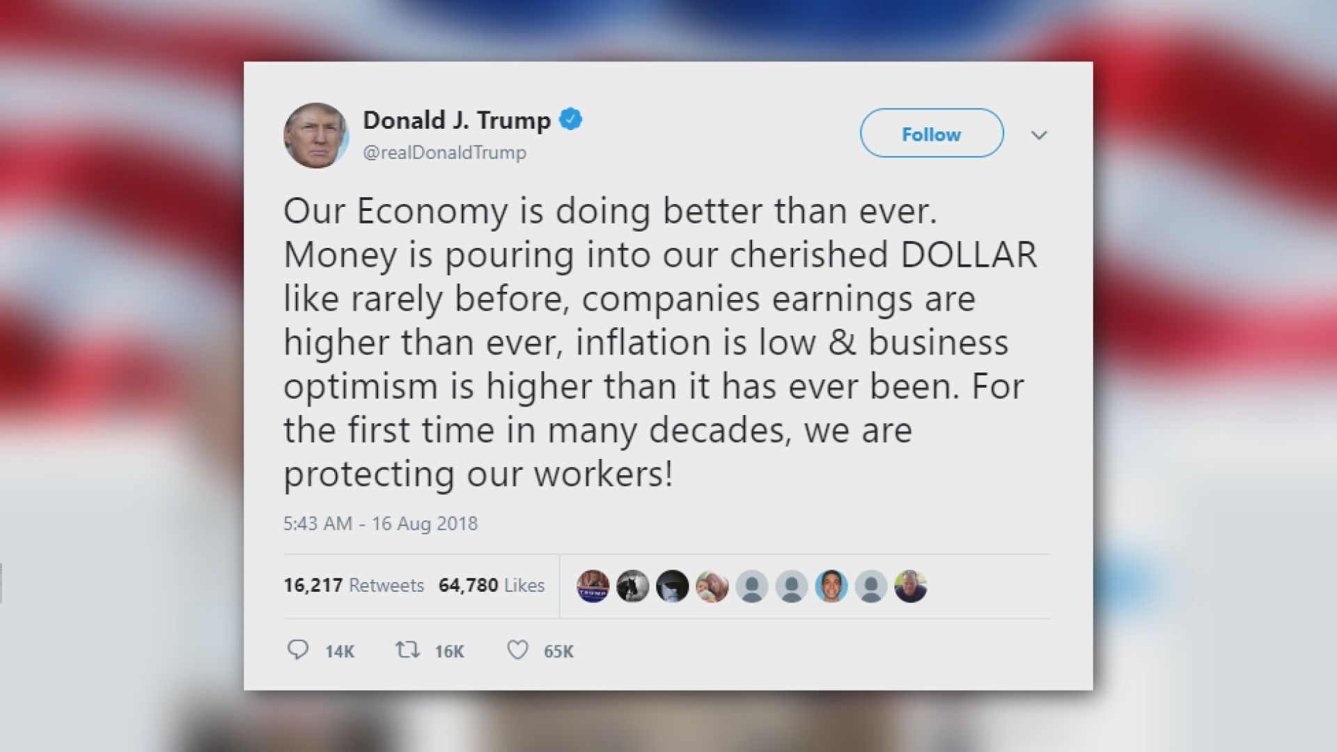 特朗普讚揚強美元