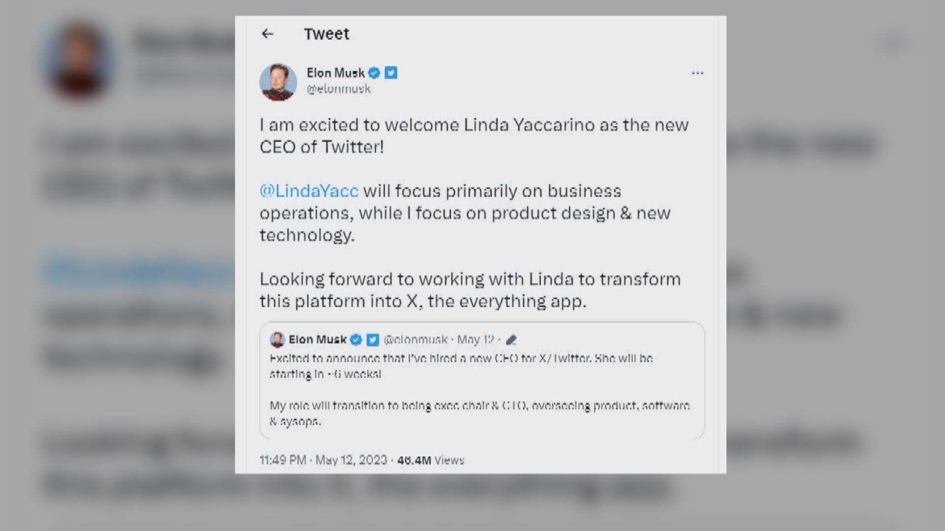 馬斯克宣布亞卡里諾為Twitter新任CEO