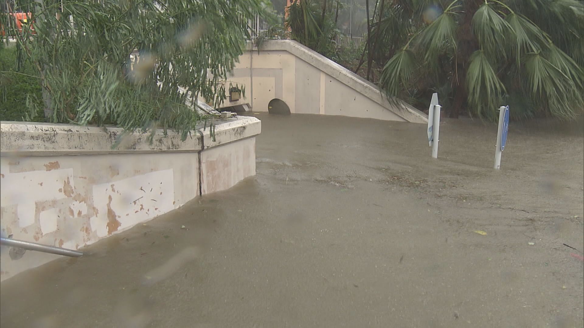 城門河泛濫單車徑被淹沒