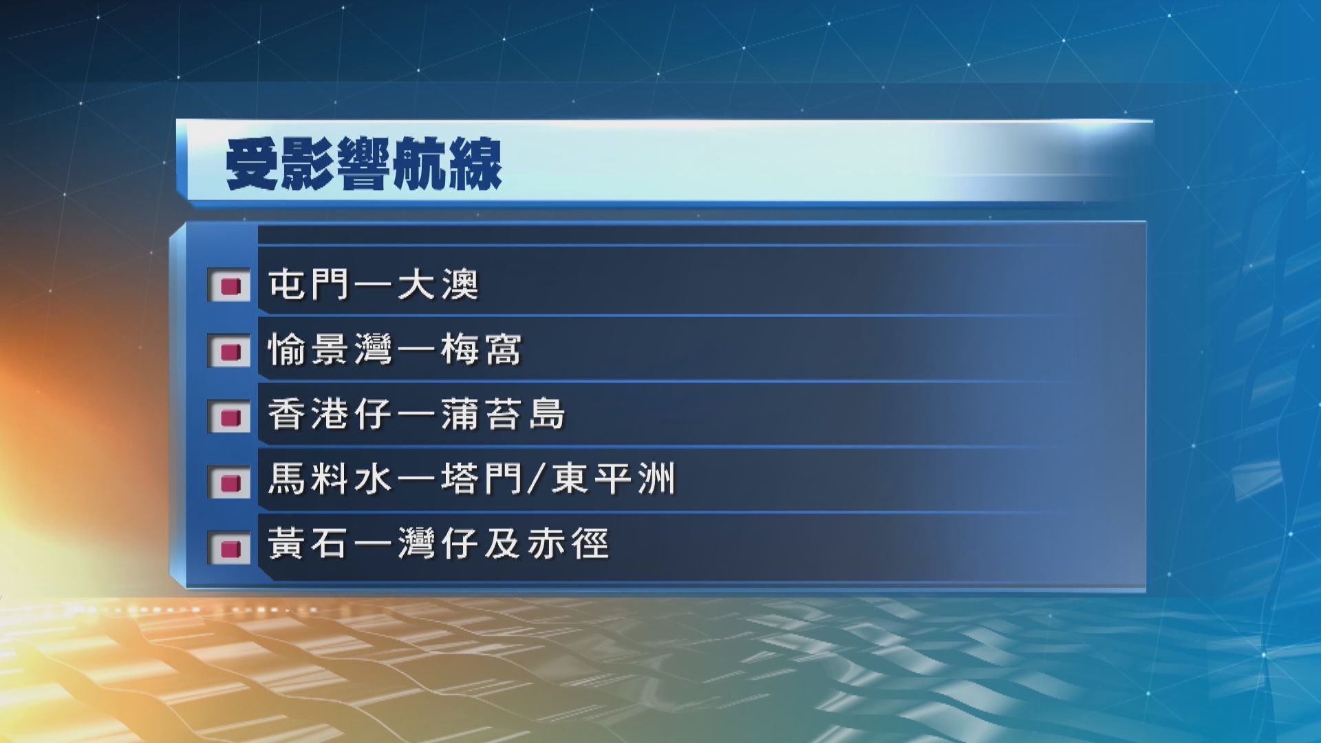 多條渡輪航線將會或已暫停服務