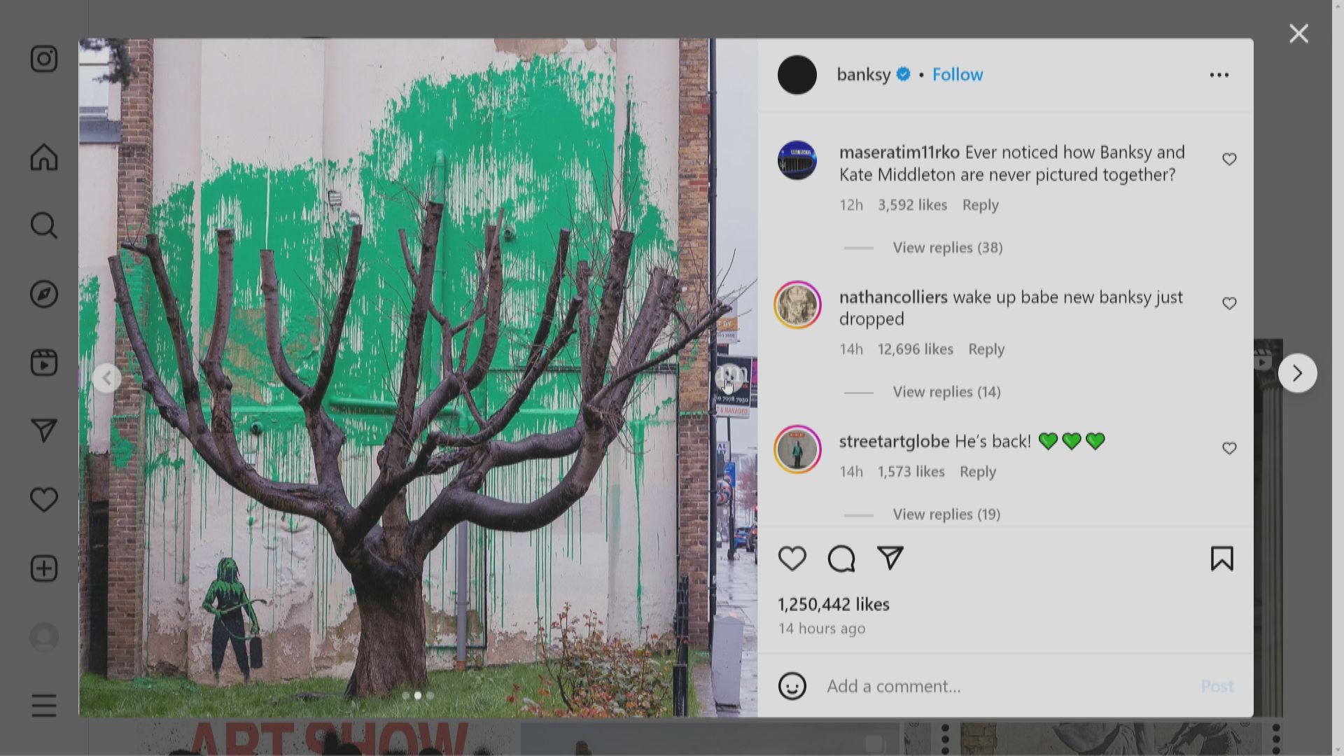 英國塗鴉大師Banksy新作品在倫敦出現 被指欲傳遞環保訊息