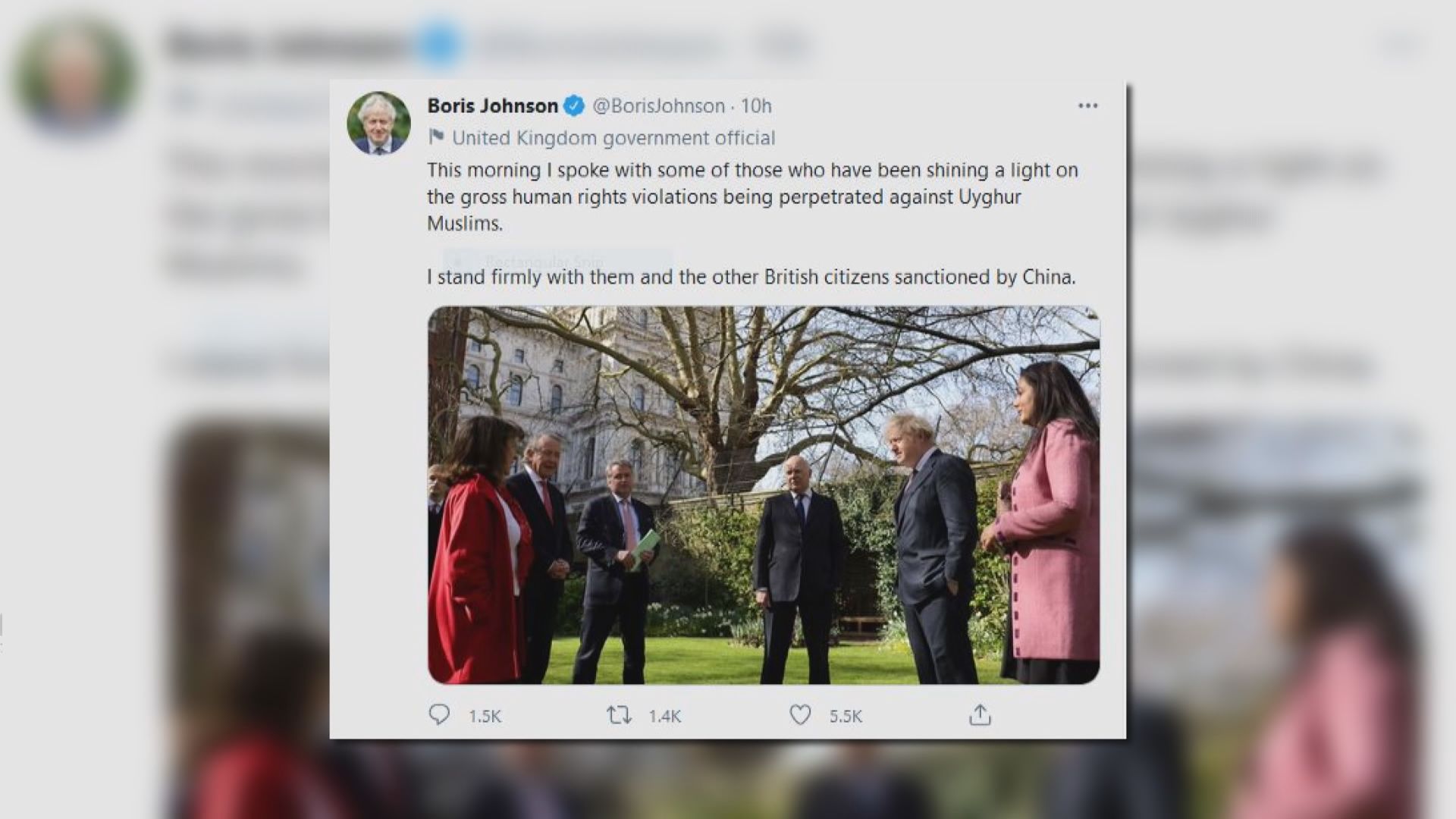 約翰遜會見五名被中方制裁國會議員