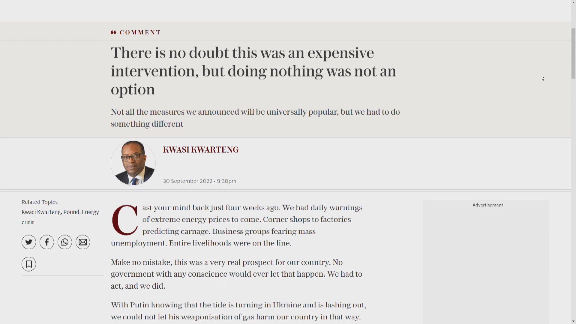 英財相指「迷你預算案」措施屬別無選擇