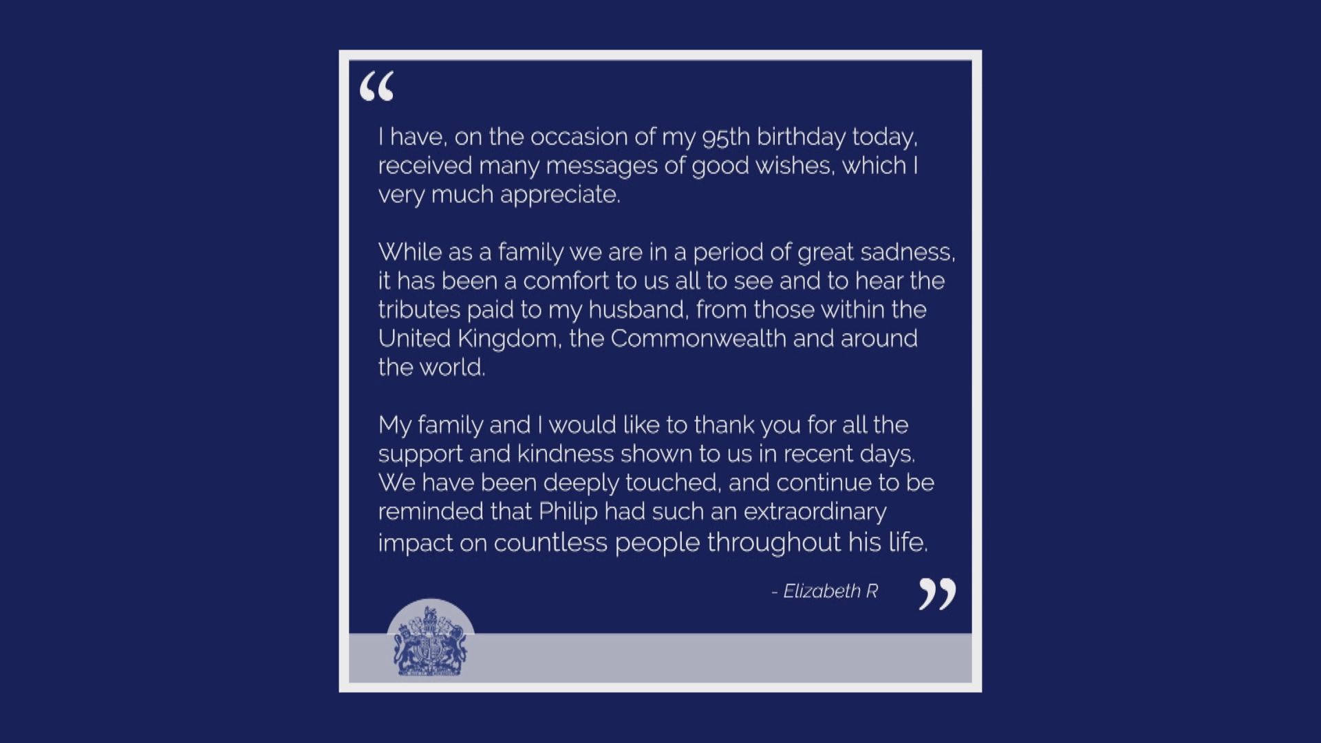 英女王感謝民眾向菲臘親王致敬