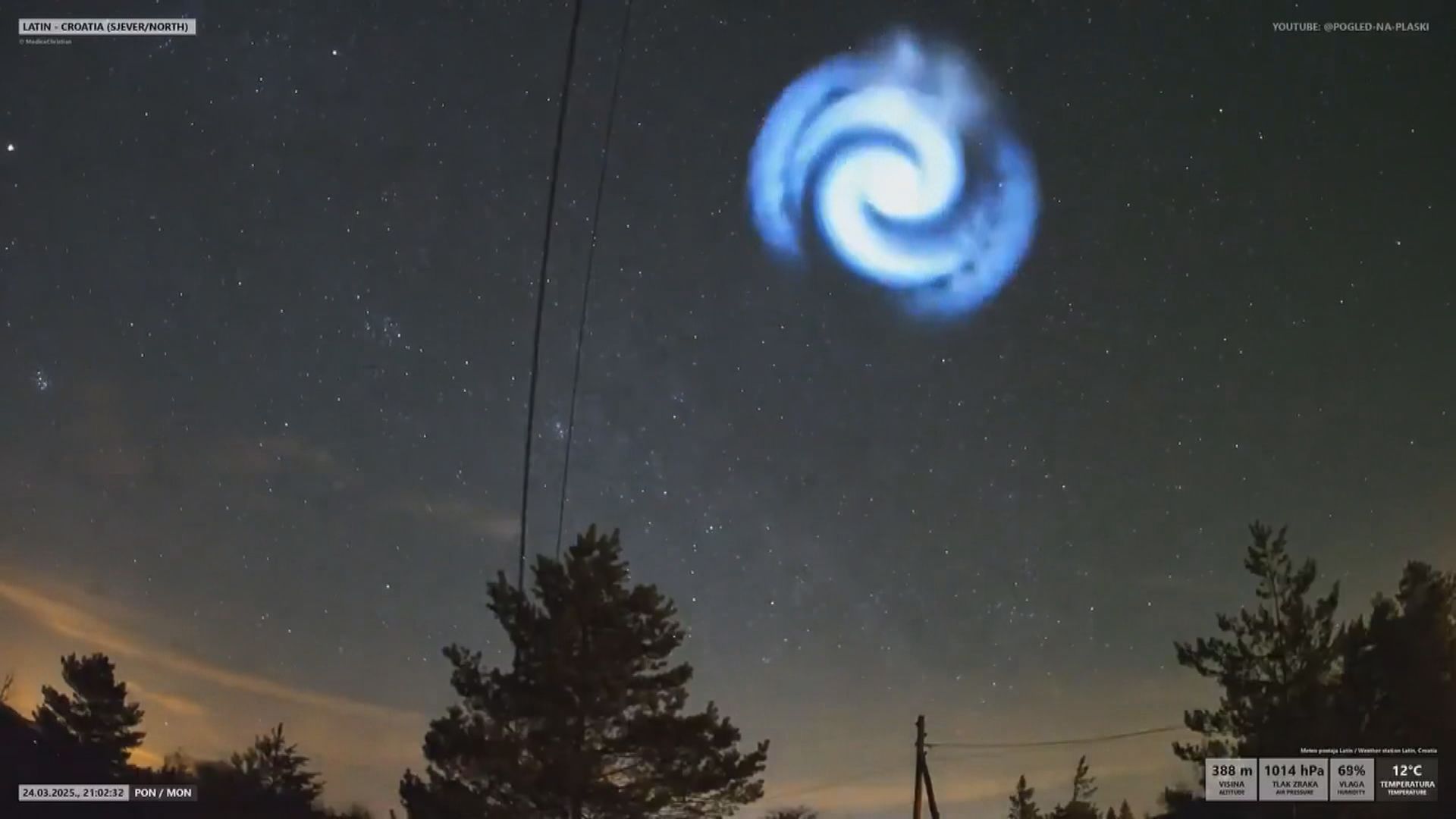 神秘藍光｜歐洲夜空現巨大藍白螺旋光團　網民：外星傳送門