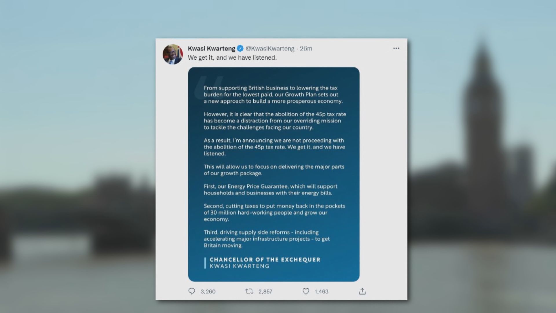 英撤回取消「富人稅」　財相強調是跟首相共同決定