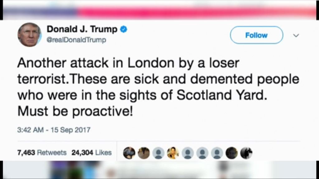 特朗普暗示英國警方錯過阻止恐襲機會
