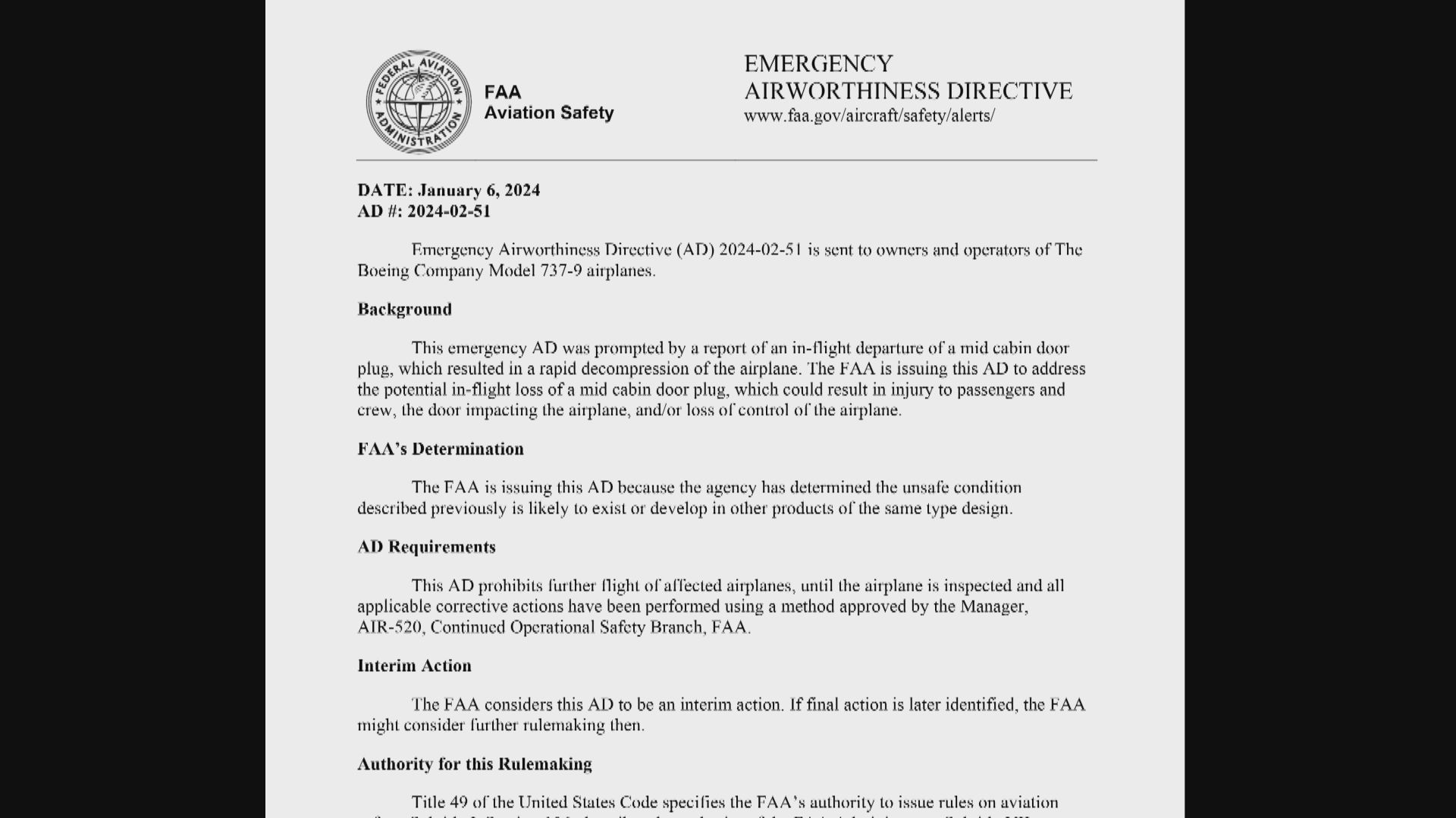 美國下令停飛171架波音737 MAX 9客機