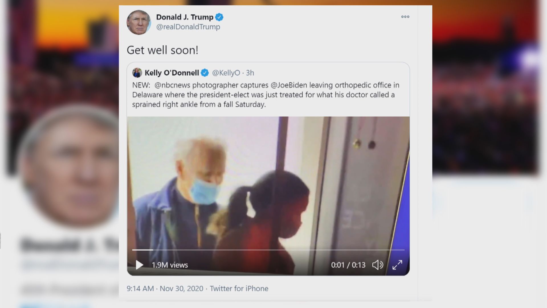 拜登滑倒扭傷足部輕微骨裂　特朗普：祝他早日康復