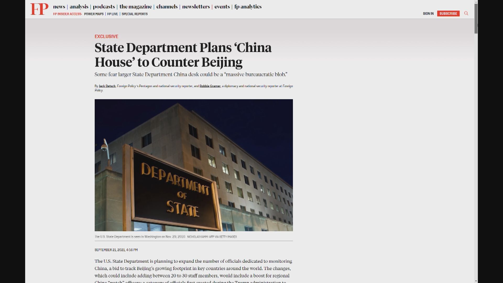 美媒指美國務院擬增對華監控人員數目