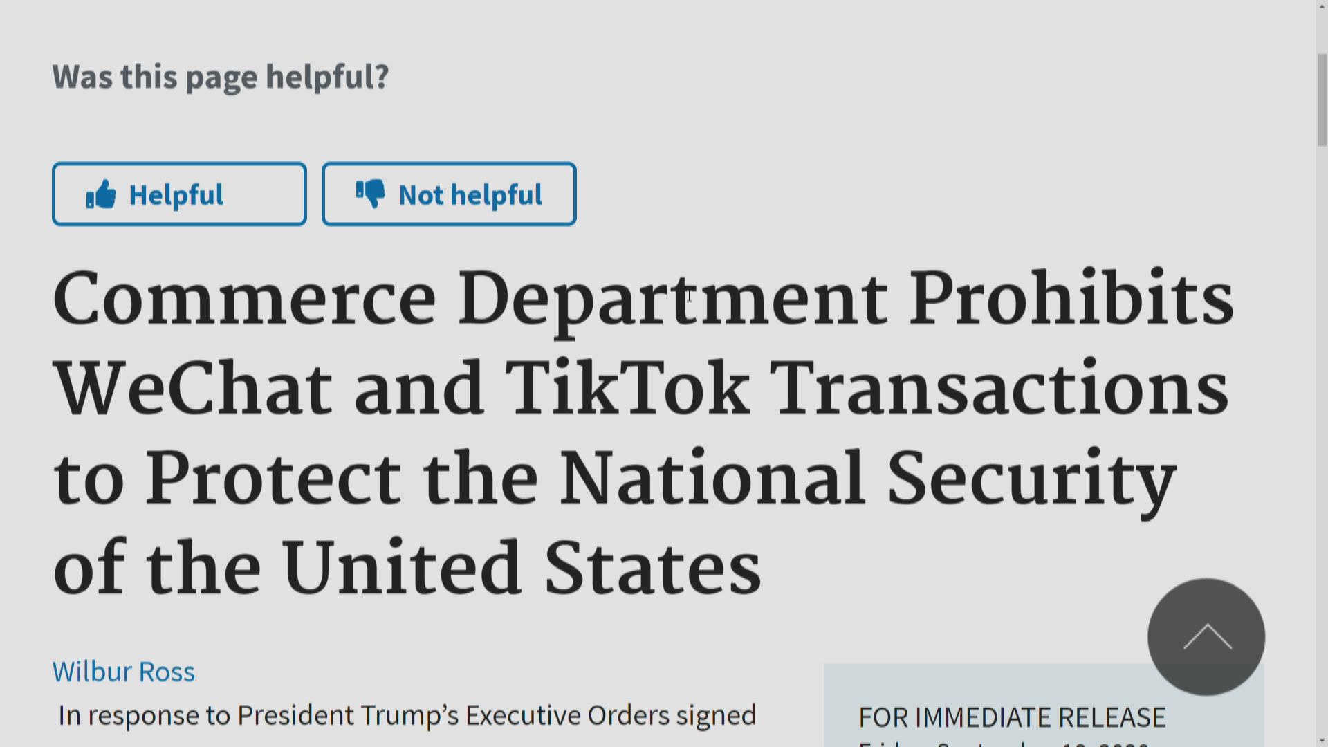 路透社：商務部不會迫美國現行用戶停用WeChat和TikTok