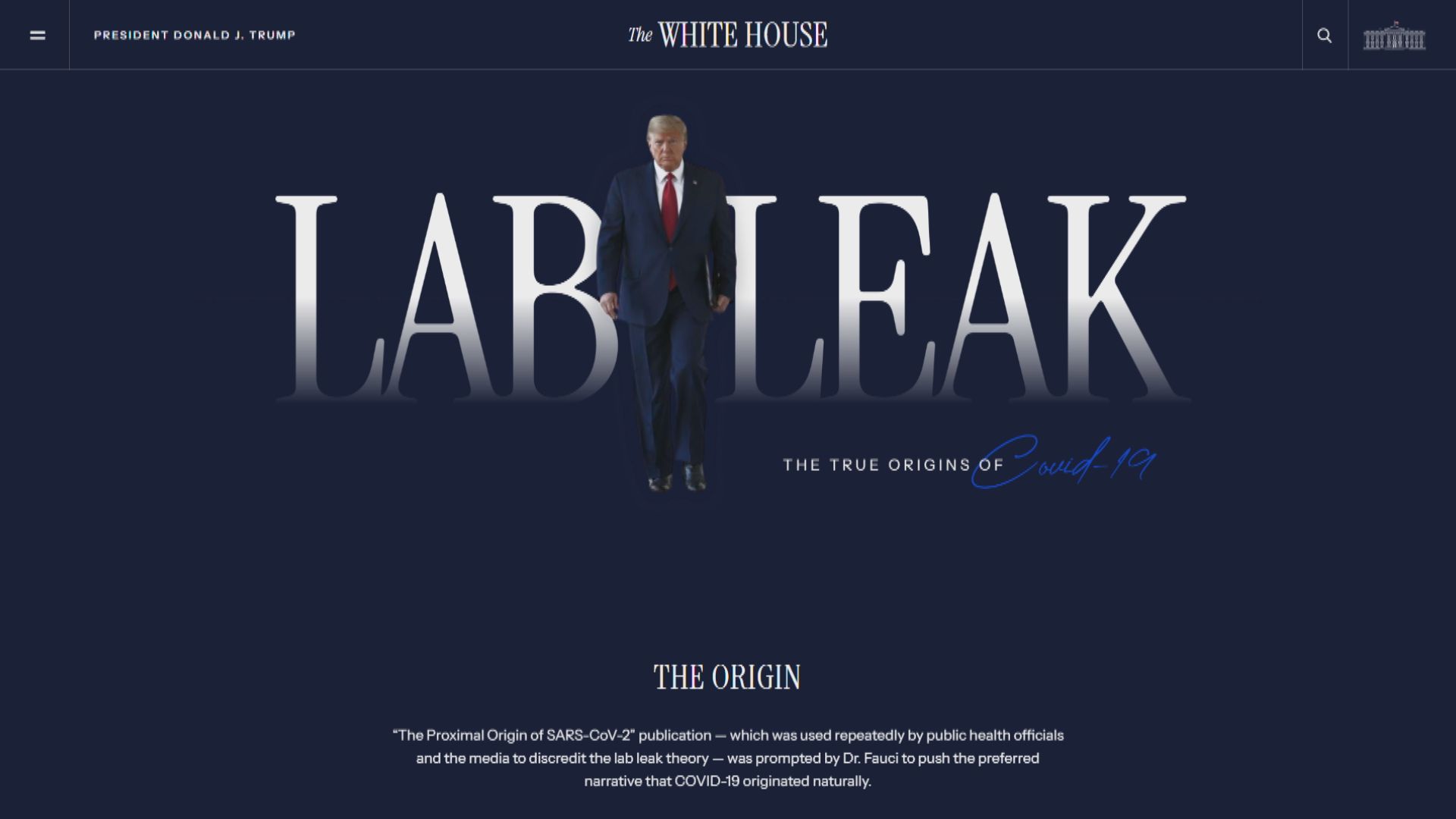 白宮更新新冠病毒資訊網站　指稱病毒源於實驗室洩漏