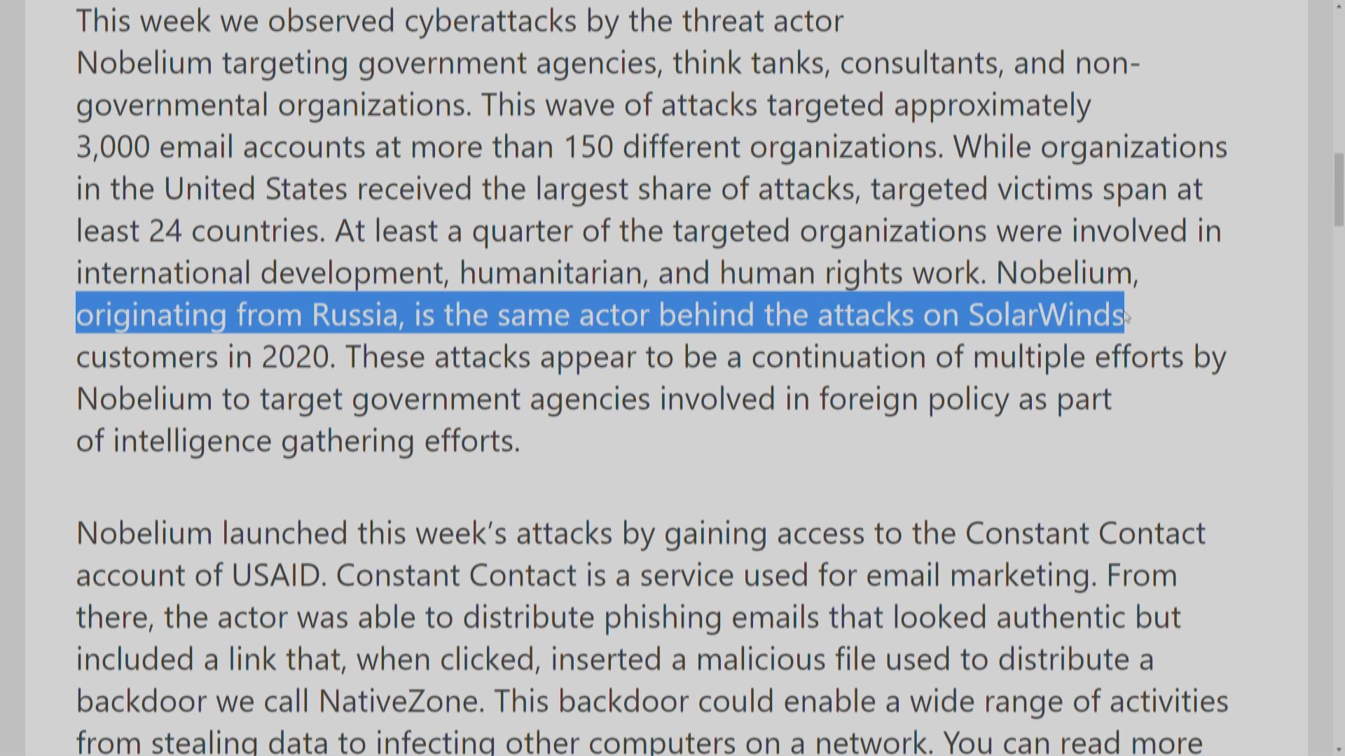 微軟指俄黑客持續攻擊政府部門