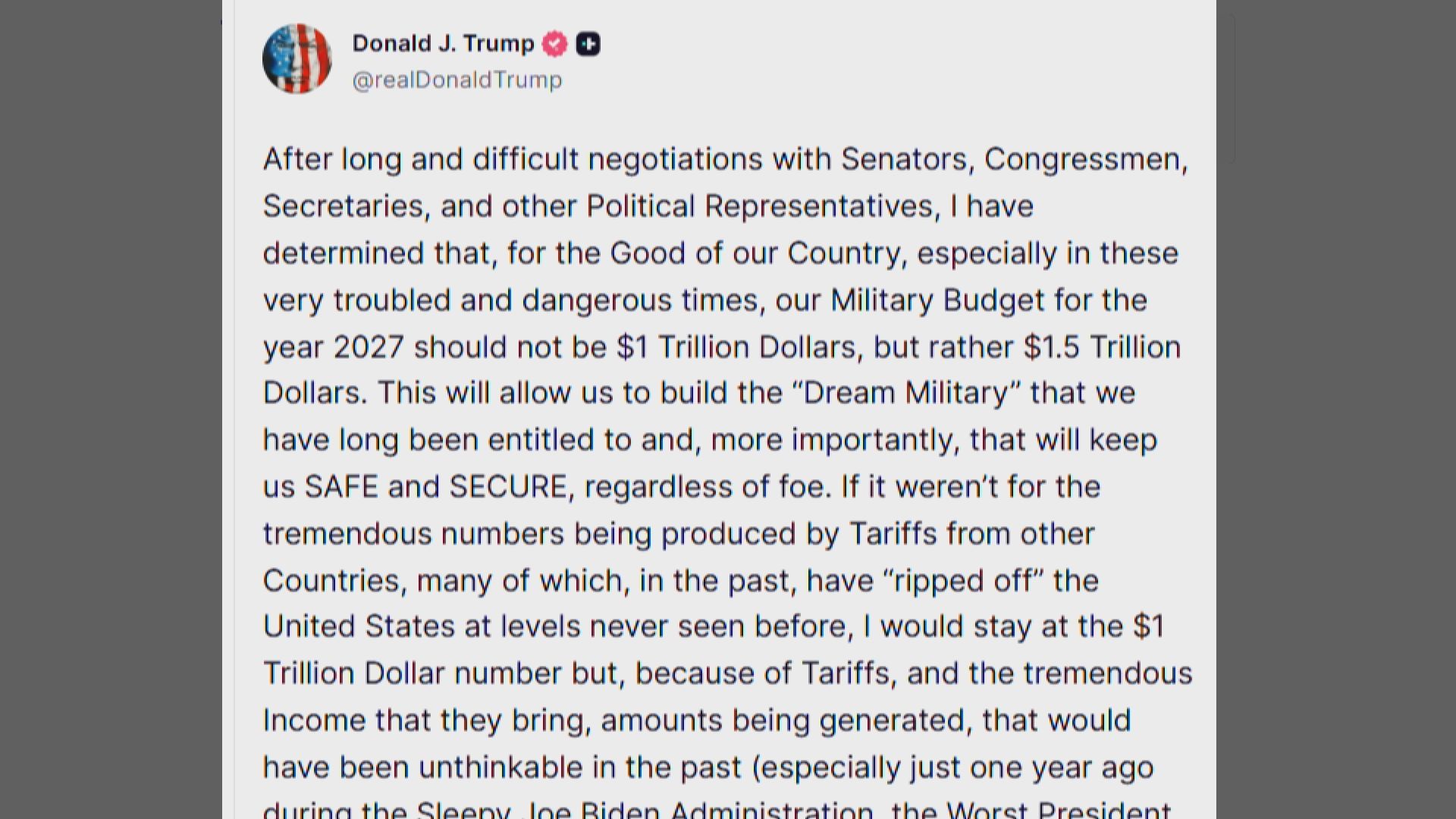 特朗普擬大增軍費五成至1.5萬億美元